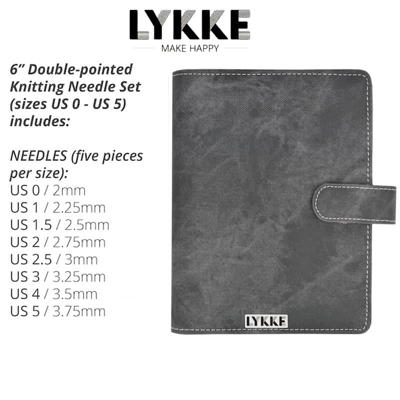 Lykke - Double Pointed Set Small in Grey Denim Pouch - YARNBOWLykke - Double Pointed Set Small in Grey Denim Pouch