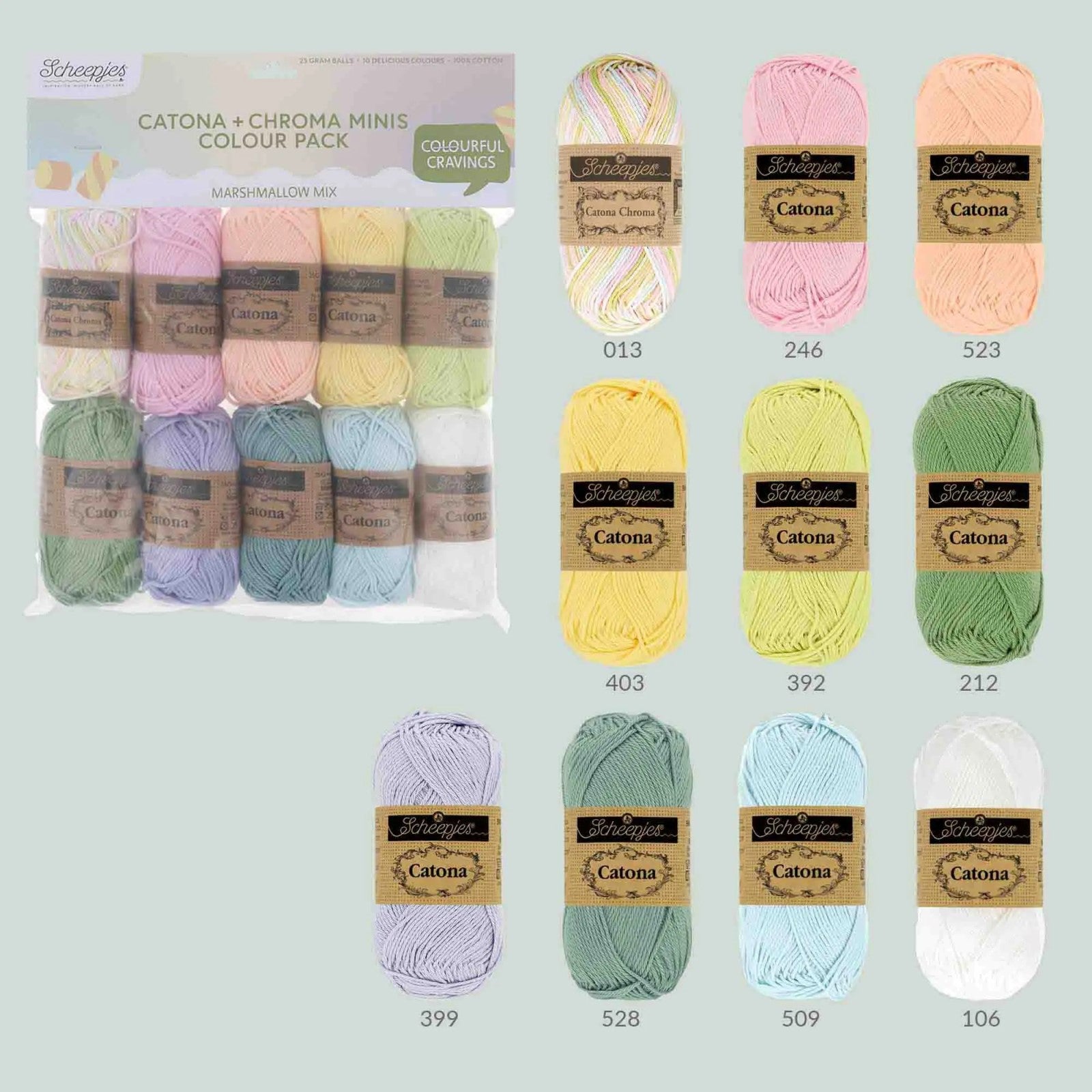 Scheepjes, Catona + Catona Chroma Color Pack – 10 x 25g Balls